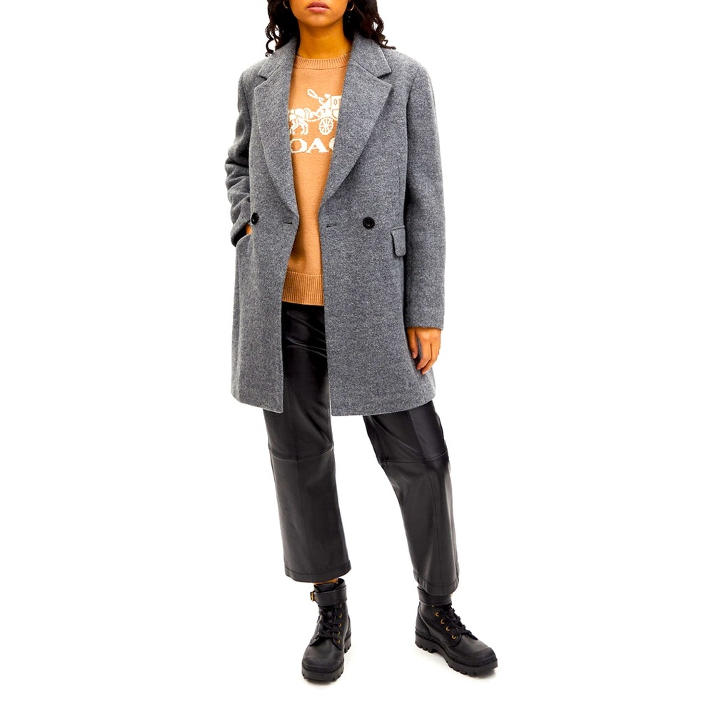 Coach Gray Wool-Blend Single-Breasted Blazer Coat